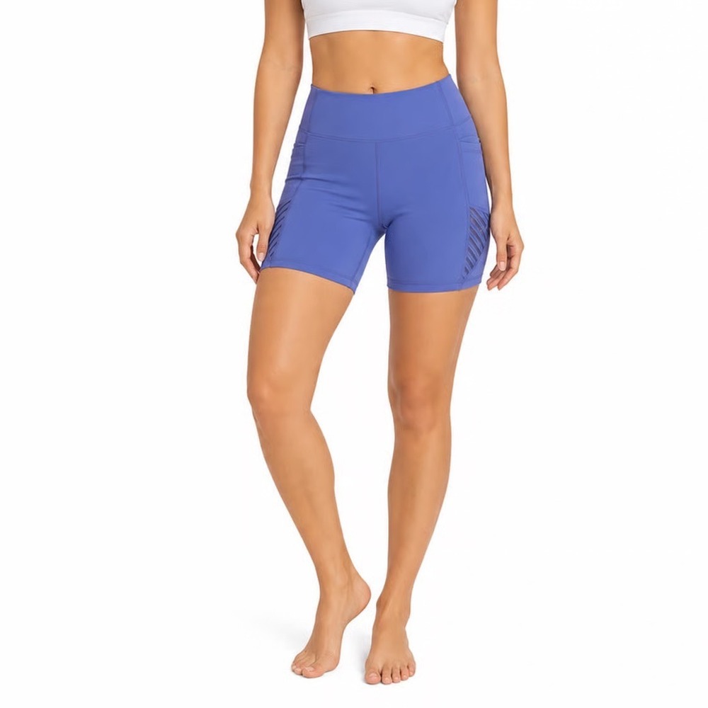 BSP Better Sports Performance Womens Blue Mesh Side Pocket Biker Shorts Size L